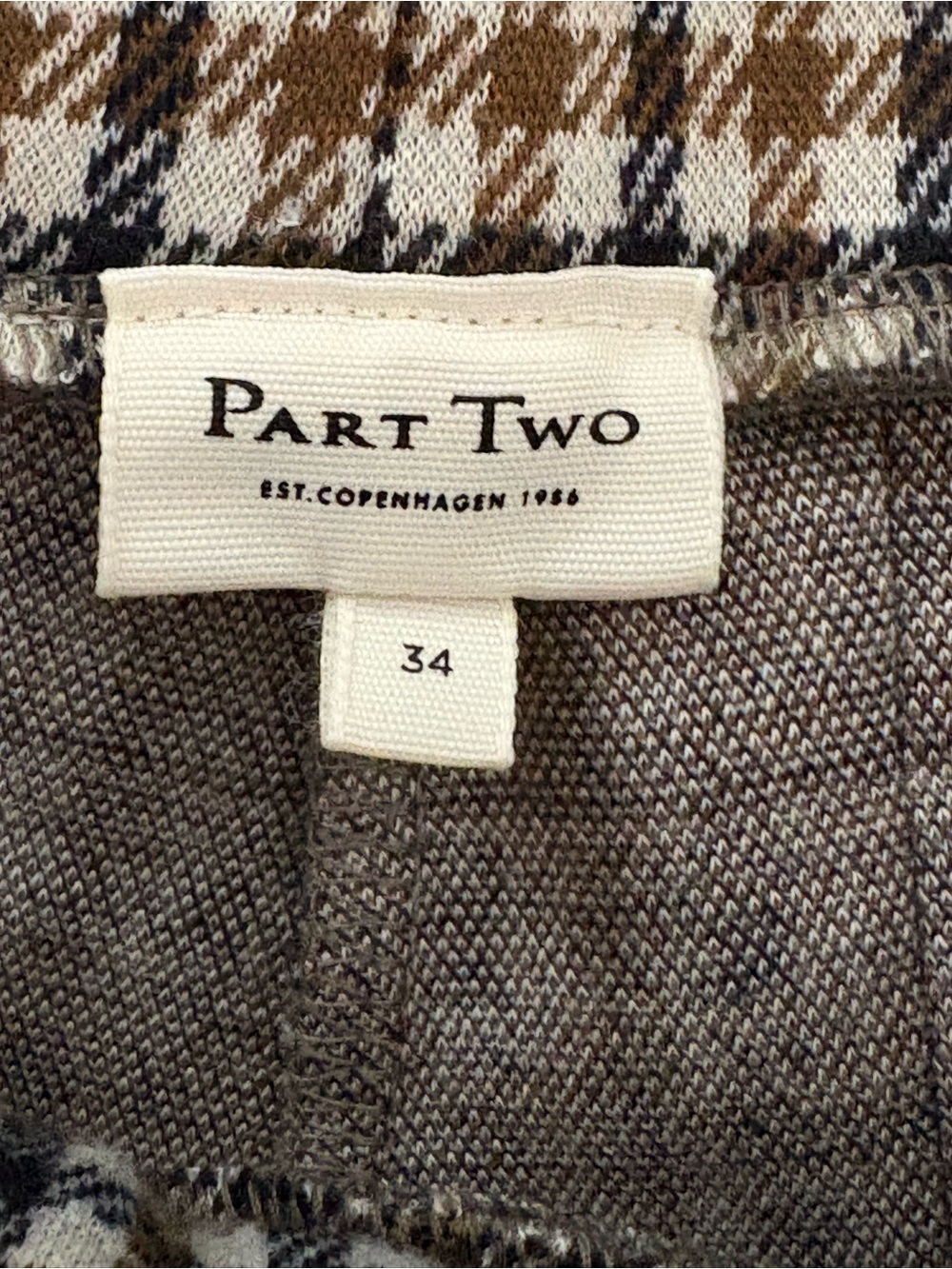 Part Two Pontas Straight Leg Mid Rise Pant Toasted Coconut Check Pattern - Picture 12 of 14
